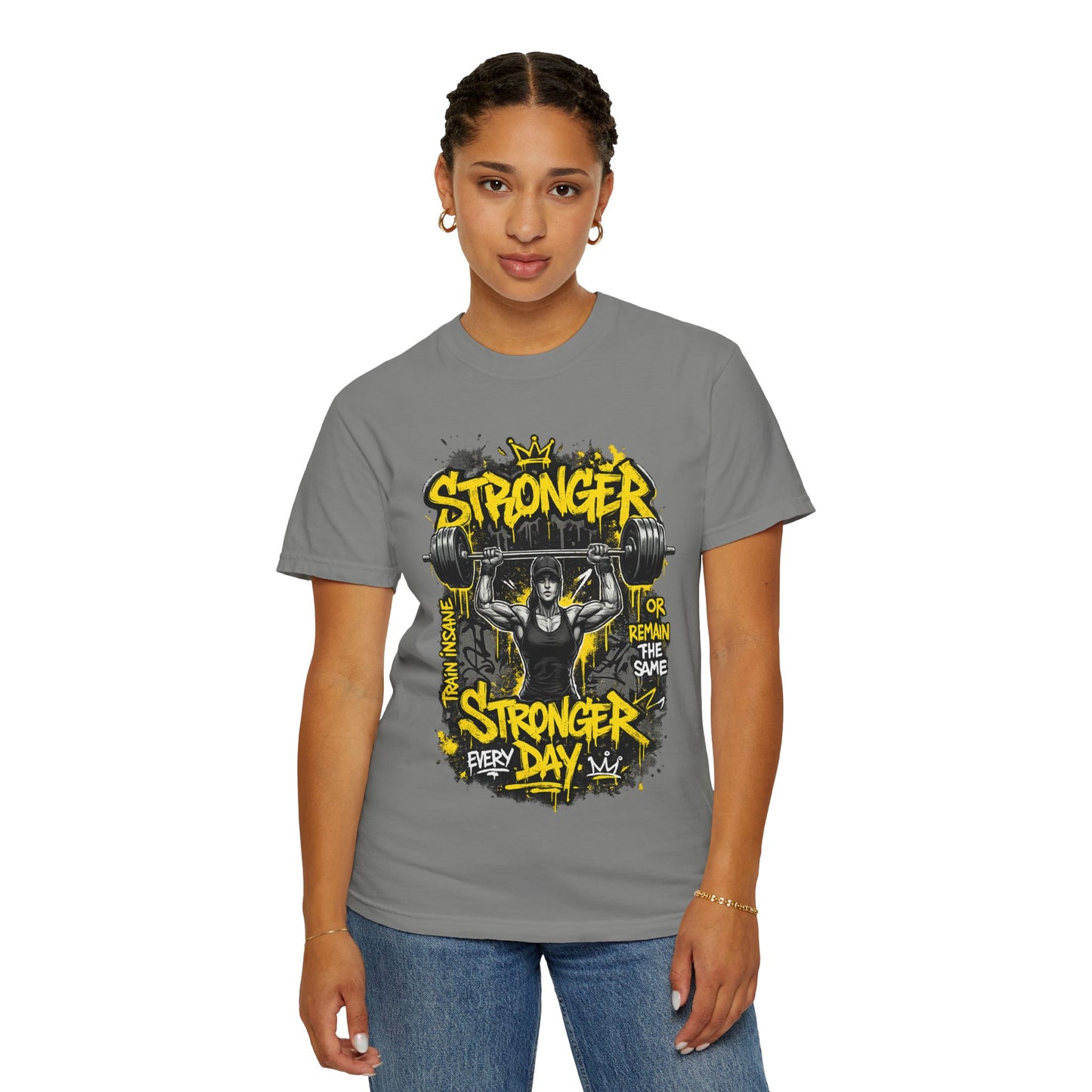 Stronger Every Day weightlifter graphic tee
