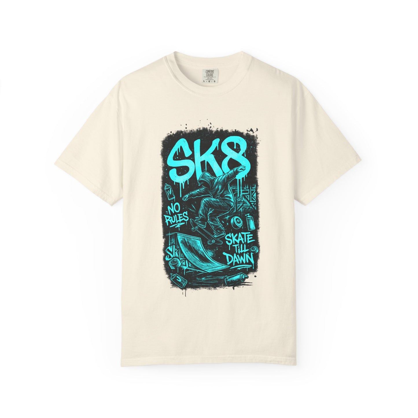 SK8 Skateboard Graphic T-Shirt — 'SK8' No Rules Skate Till Dawn Tee