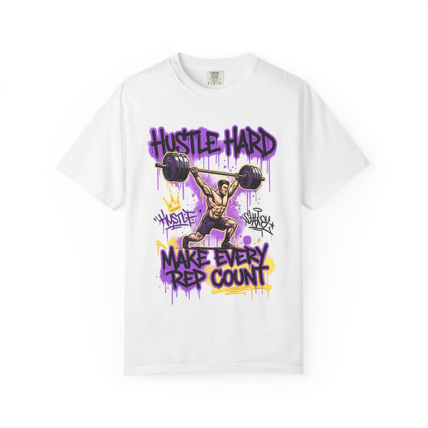 Hustle Hard Make Every Rep Count T-Shirt | Weightlifting Gym Graphic