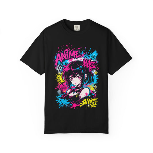 Anime Graffiti Girl T-Shirt — Neon Vaporwave Otaku Tee