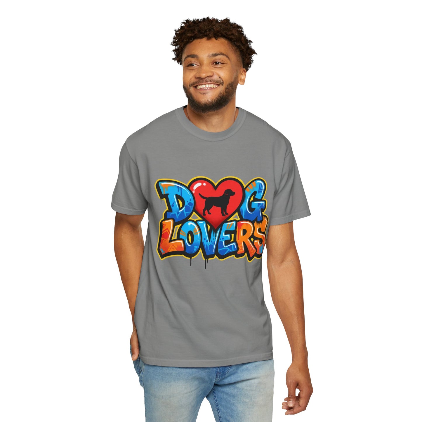 Dog Lovers Graffiti T-Shirt — Heart & Silhouette Pet Lover Tee