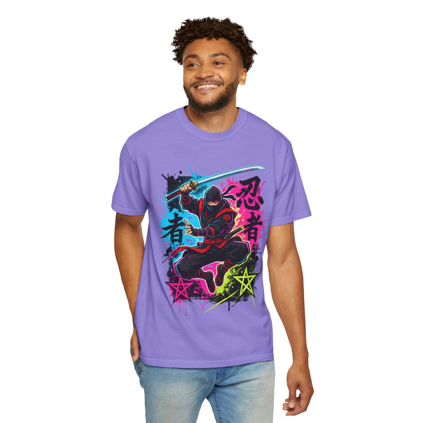 Neon Ninja Graphic T-Shirt — Vibrant Samurai Skate Style