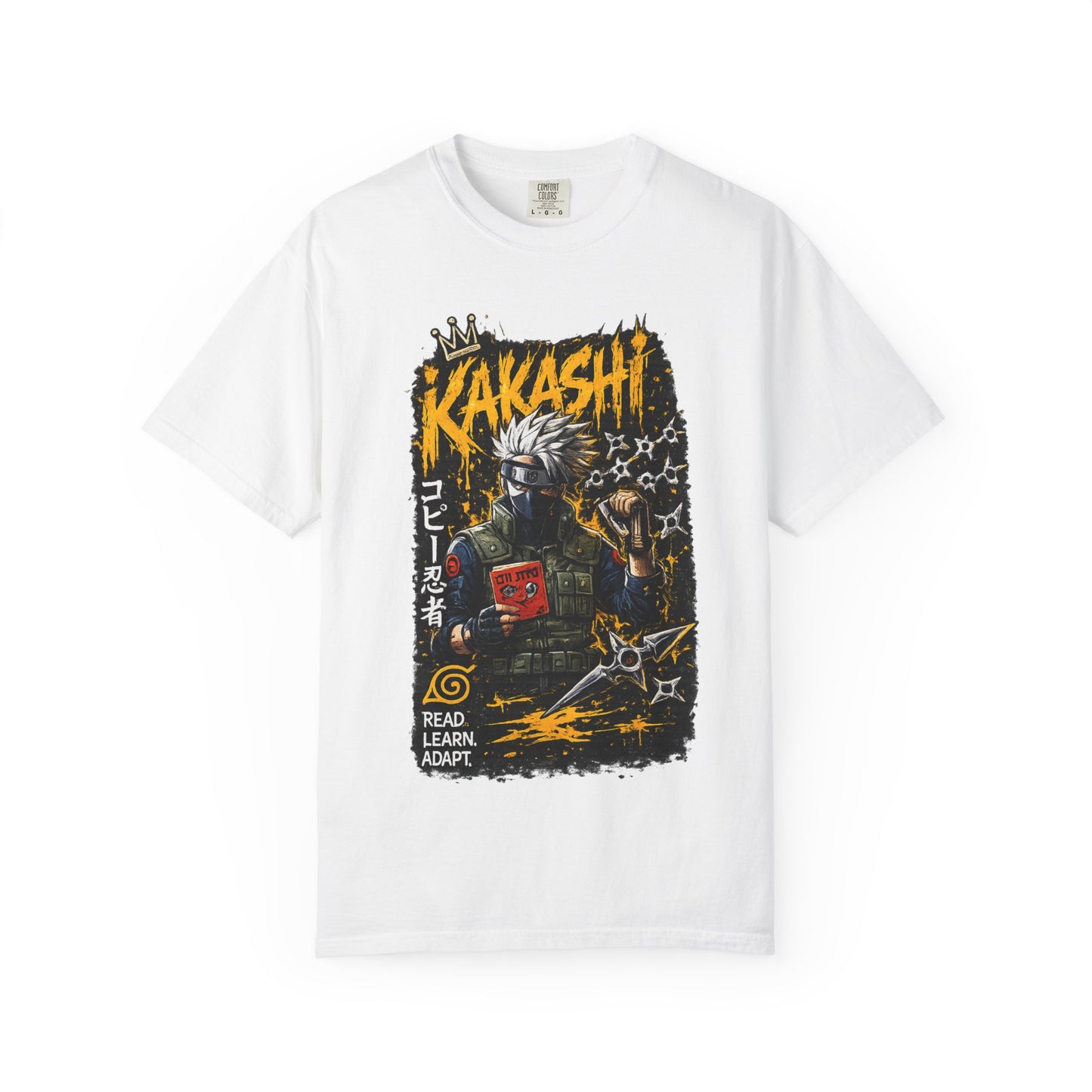Kakashi Graphic T-Shirt — Anime Ninja Print, 'Read. Learn. Adapt.'