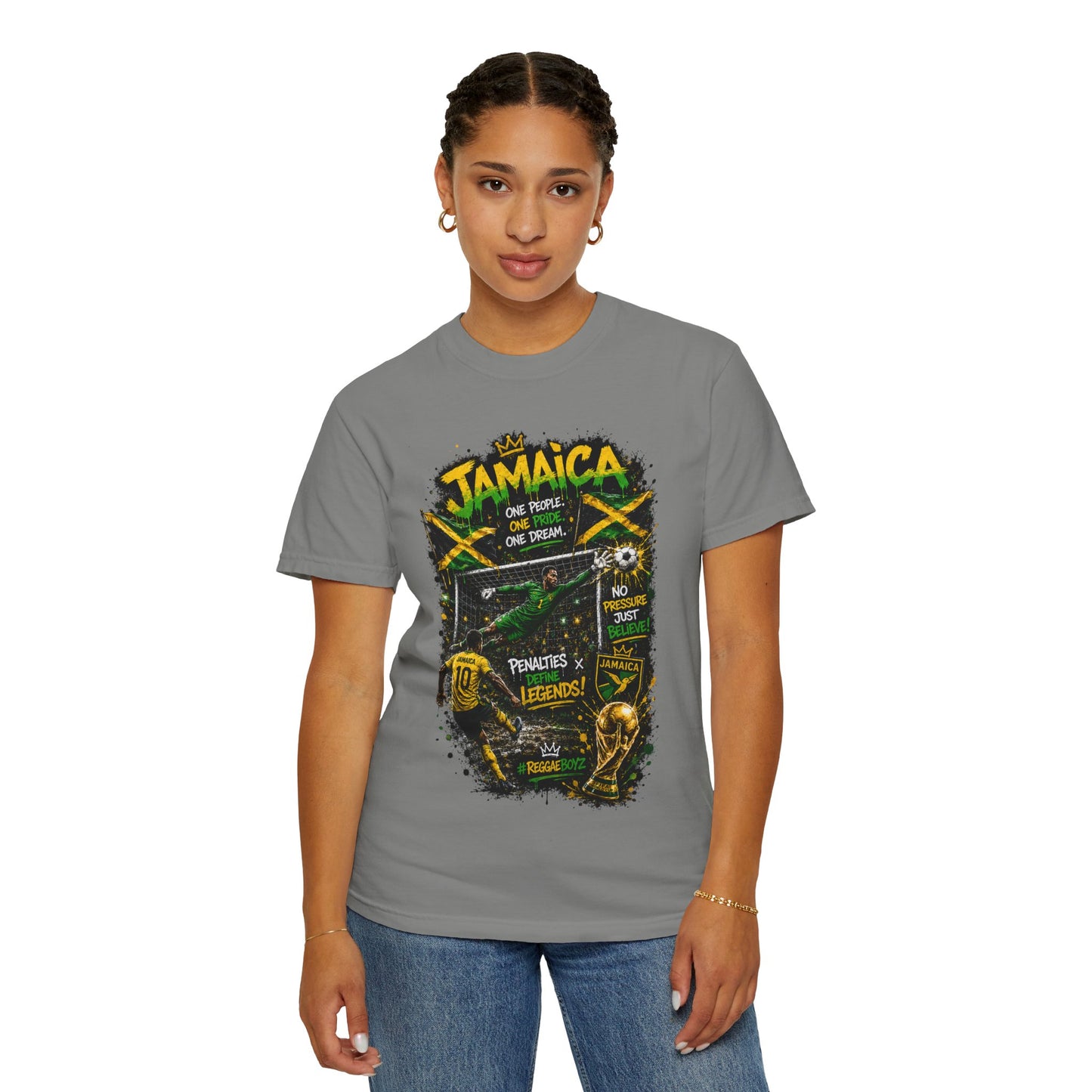 Jamaica Football Soccer Poster T-Shirt | Reggae Pride, Flag Colors