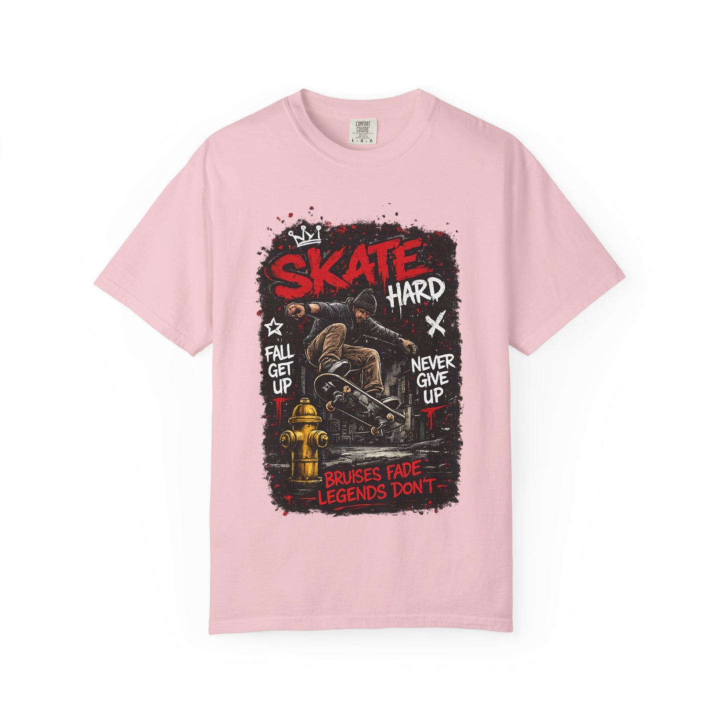 Skate Hard Graphic T-Shirt — "Skate Hard / Brushes Fade Legends Don’t" Streetwear Tee