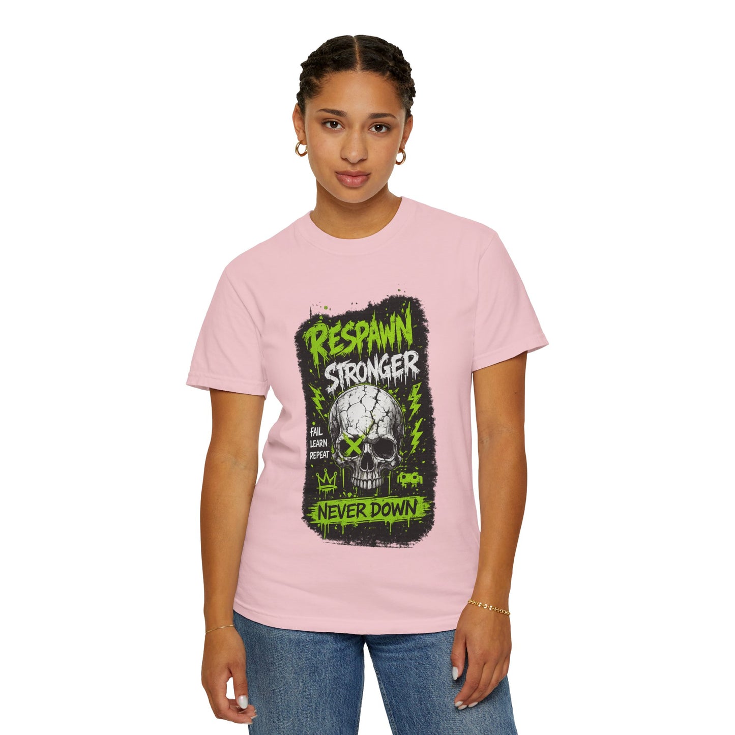 Respawn Stronger Skull T-Shirt — Never Down Gamer Graphic Tee