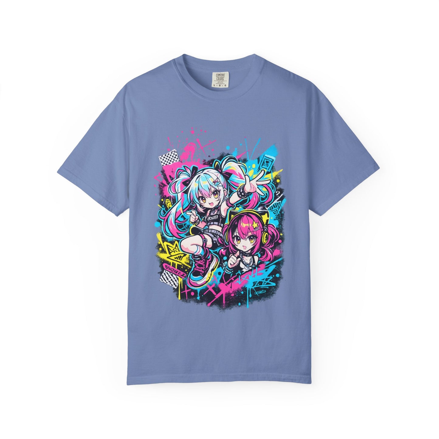 Anime Girls Graffiti T-Shirt – Neon Vocaloid Style