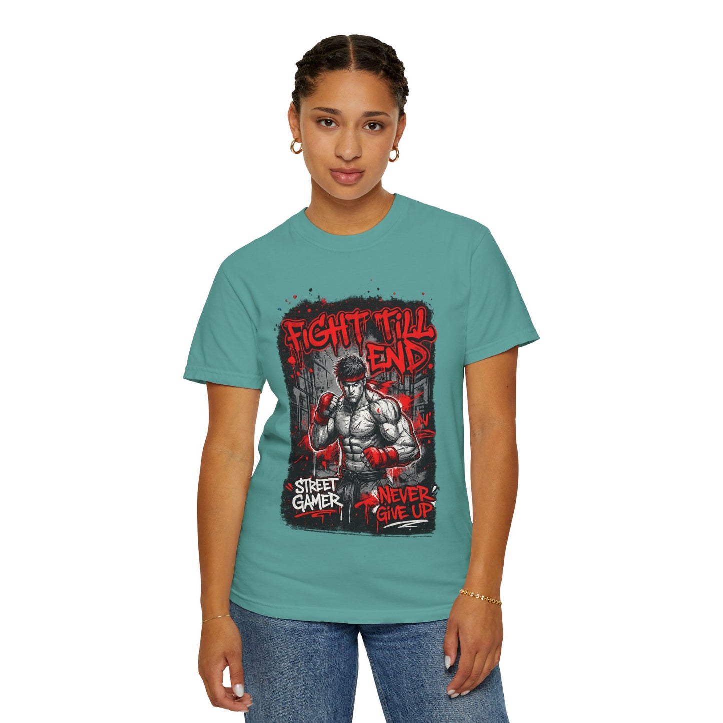 Fight Till End Gamer T-Shirt — 'Street Gamer, Never Give Up' Motivational Tee