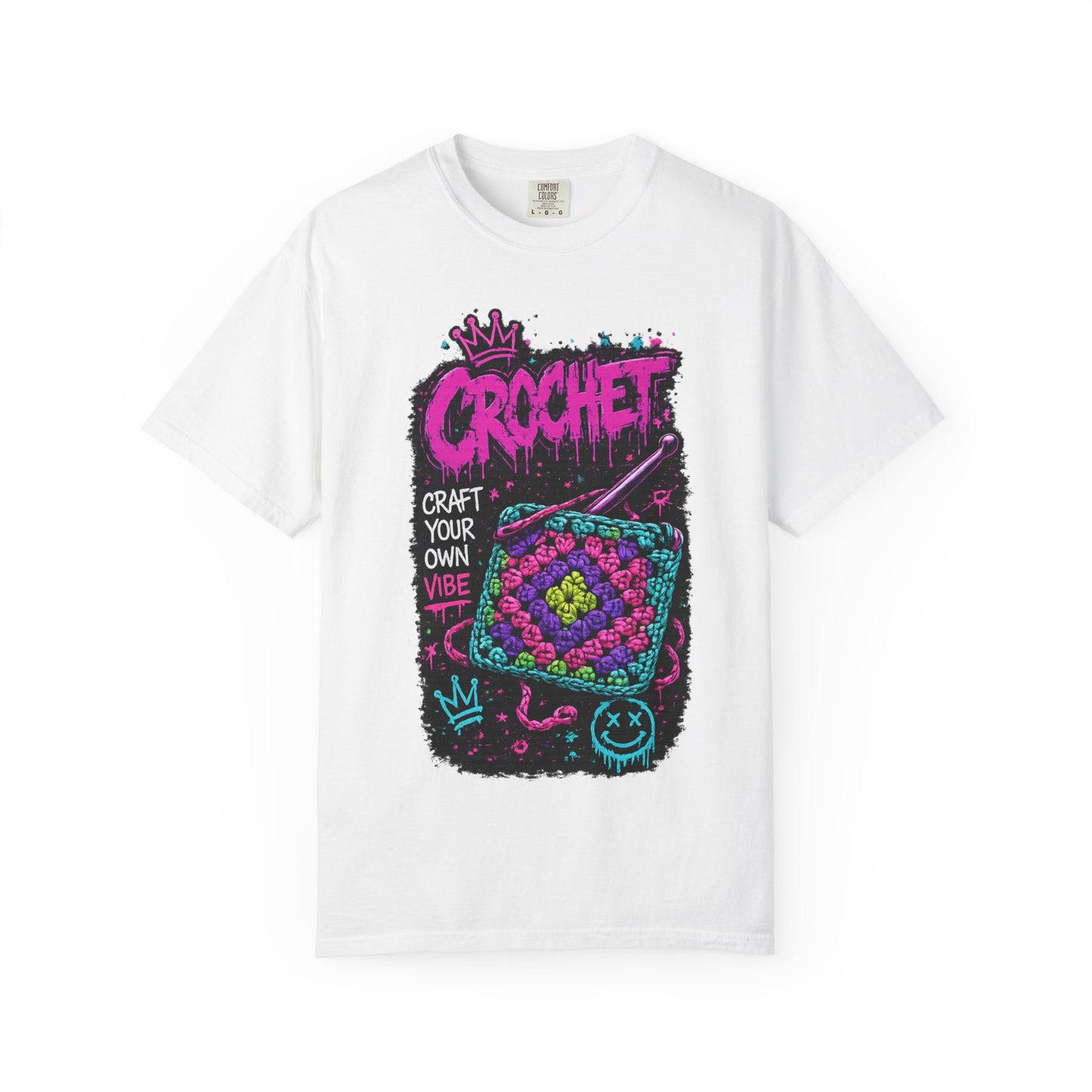 Crochet Vibes Graphic T-Shirt — "Craft Your Own Vibe" Retro Neon Crochet Design