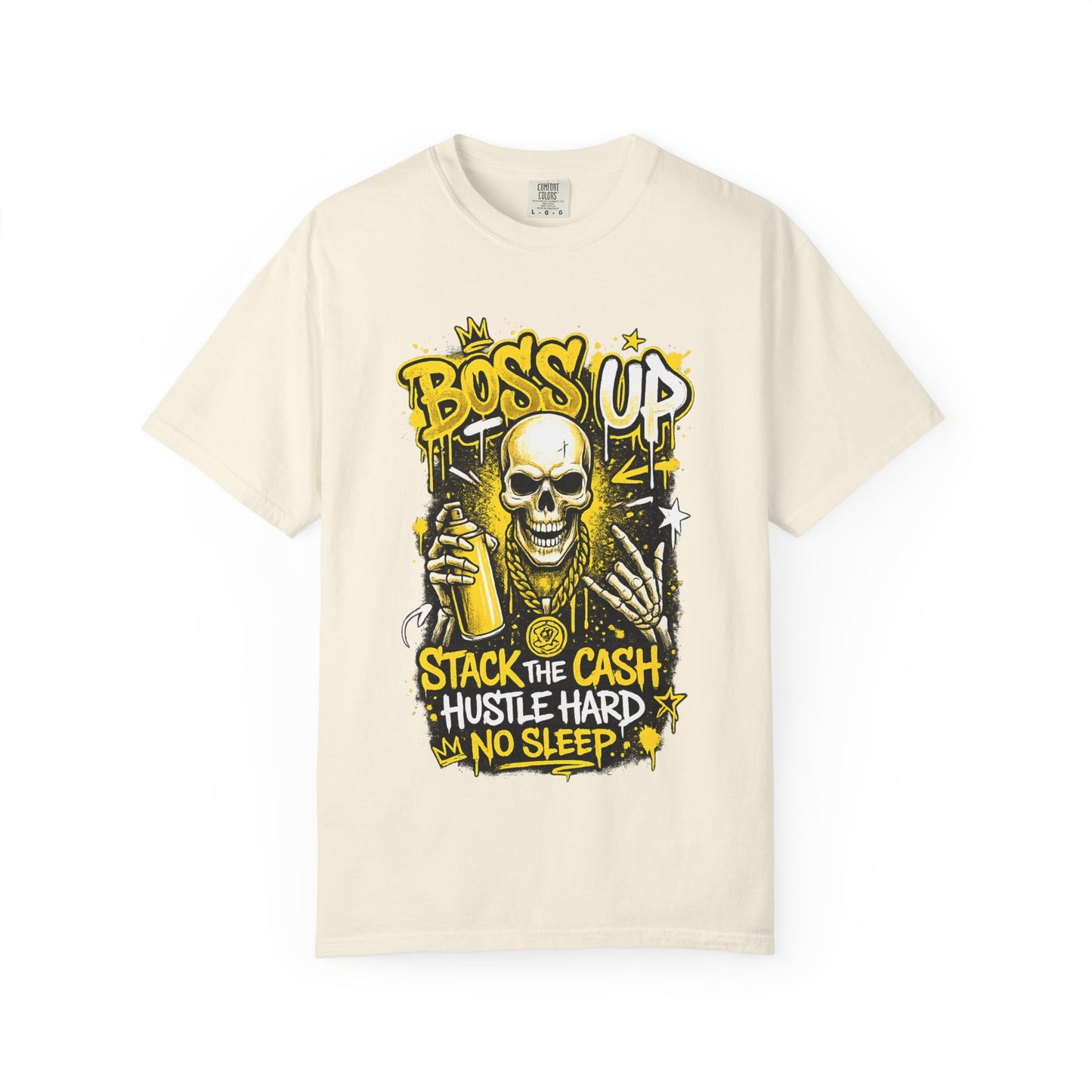 Boss Up Skull Hustle T-Shirt — "Stack the Cash, Hustle Hard, No Sleep" Graphic Tee