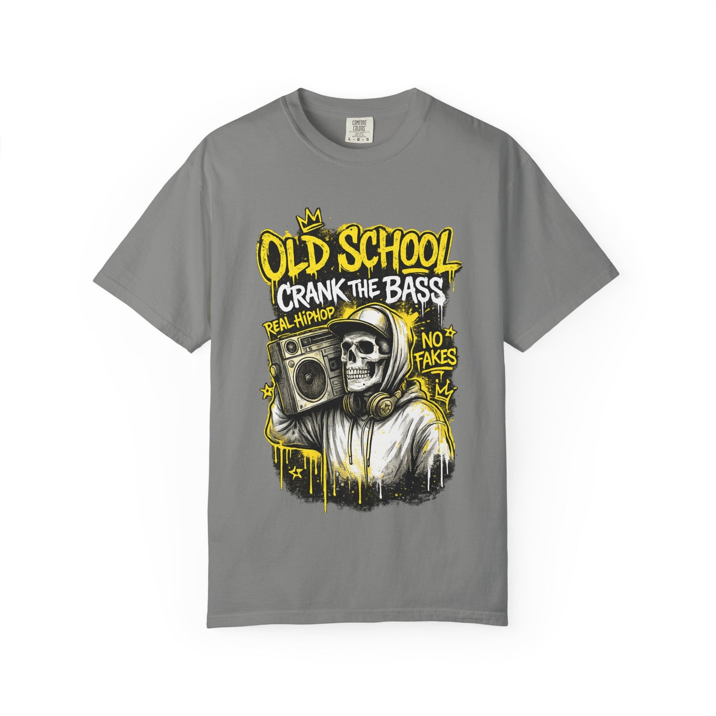 Old School Crank the Bass T-Shirt — Retro Hip Hop Skull Boombox Tee