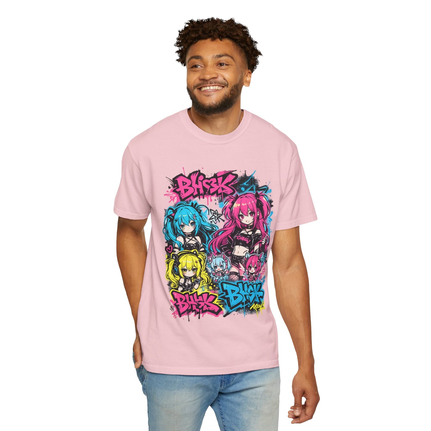 Anime Graffiti Girl Group T-Shirt — Colorful Vocaloid Streetwear