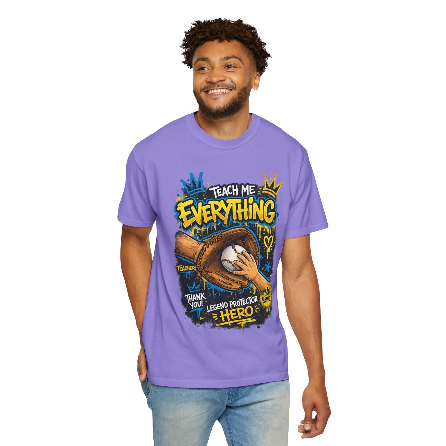 Teach Me Everything baseball glove and ball T-Shirt | Teacher coach appreciation graphic tee
