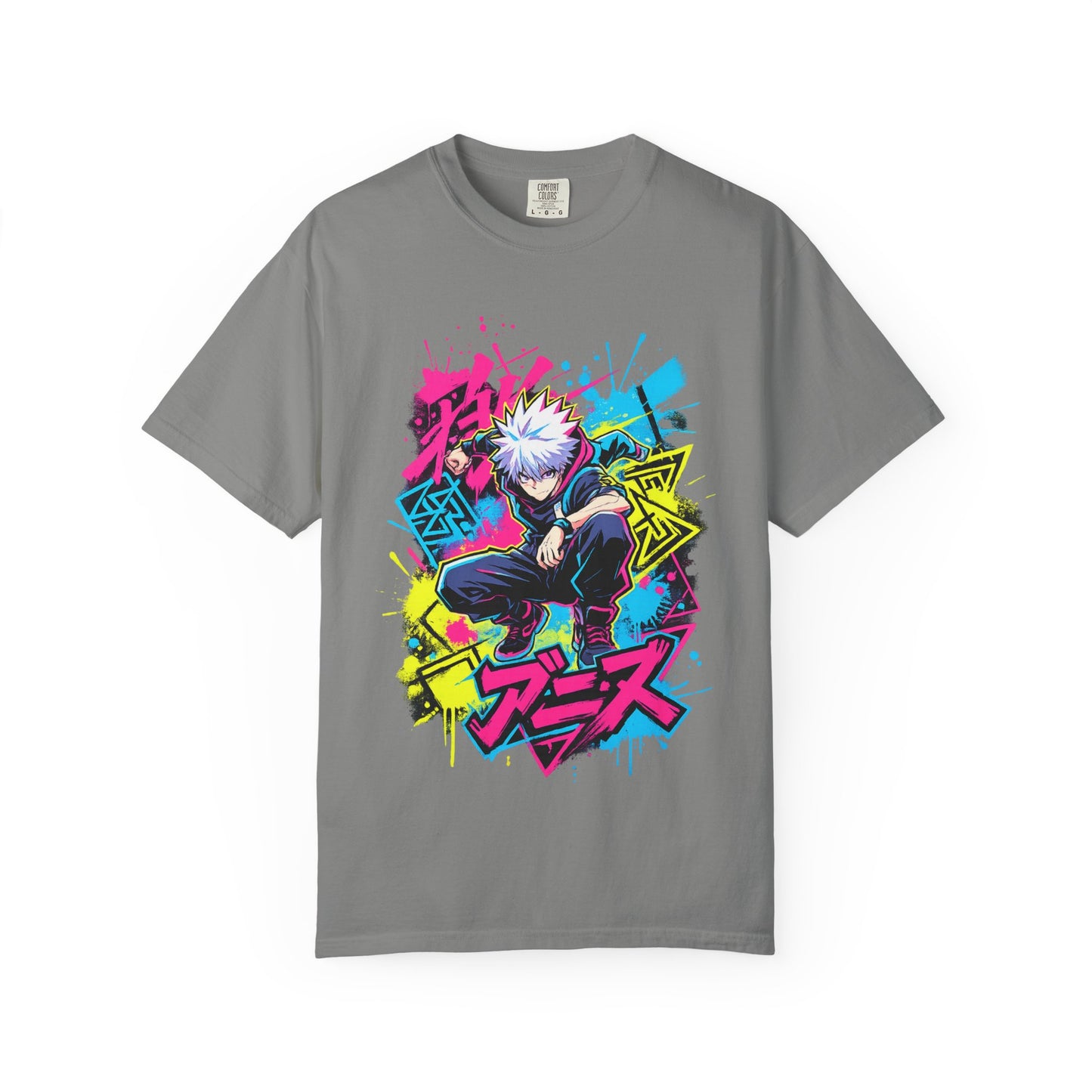Anime Graphic T-Shirt — Vibrant Neon Jujutsu Kaisen Style Design