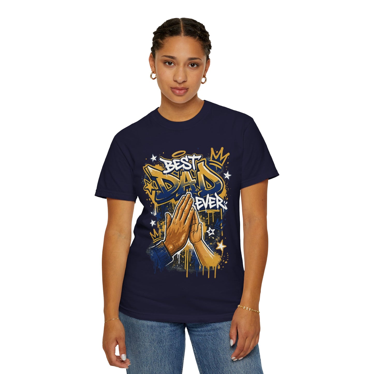 Best Dad Ever Praying Hands T-Shirt | Fatherhood Street Art Tee
