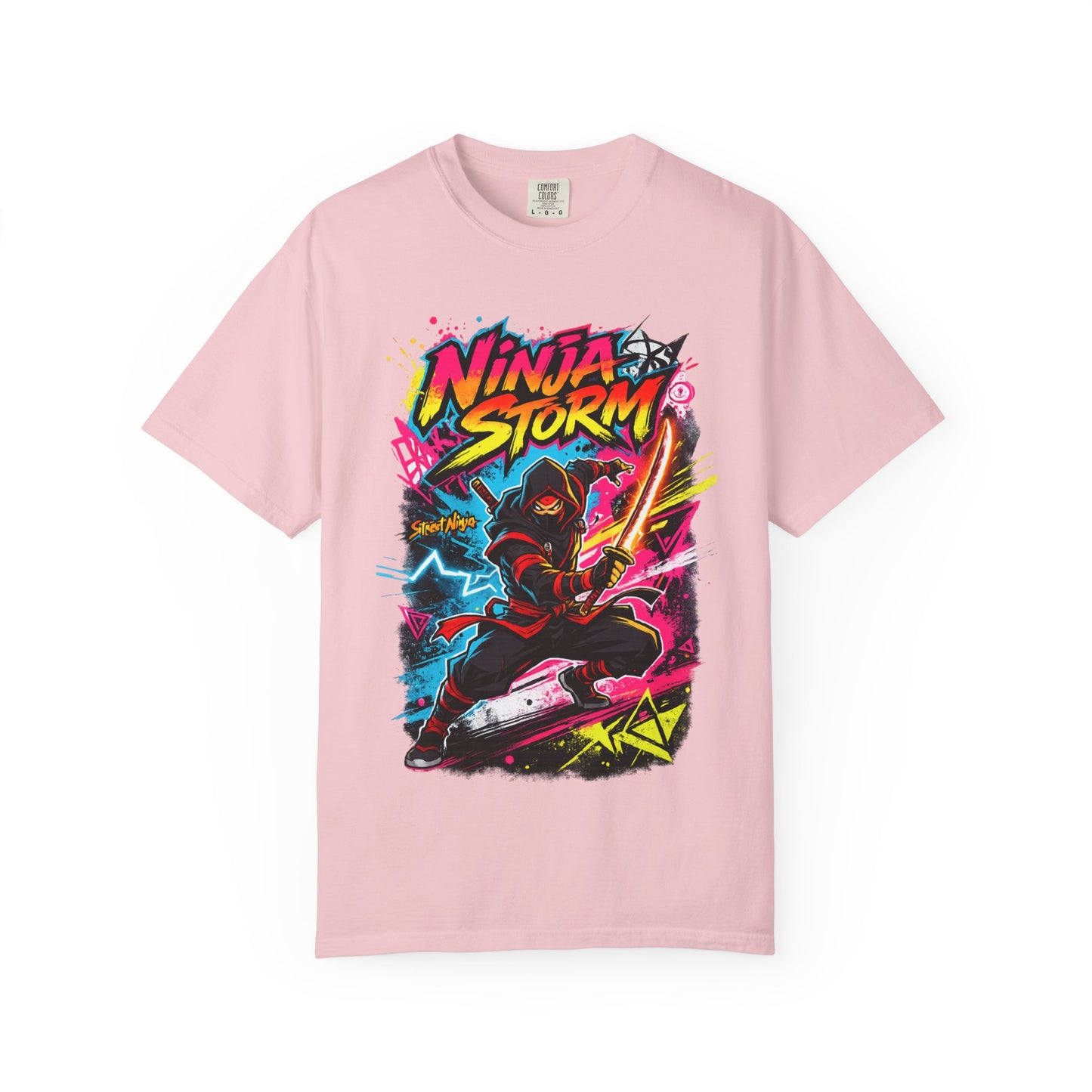 Ninja Storm Graphic T-Shirt — Neon Samurai Surf Design