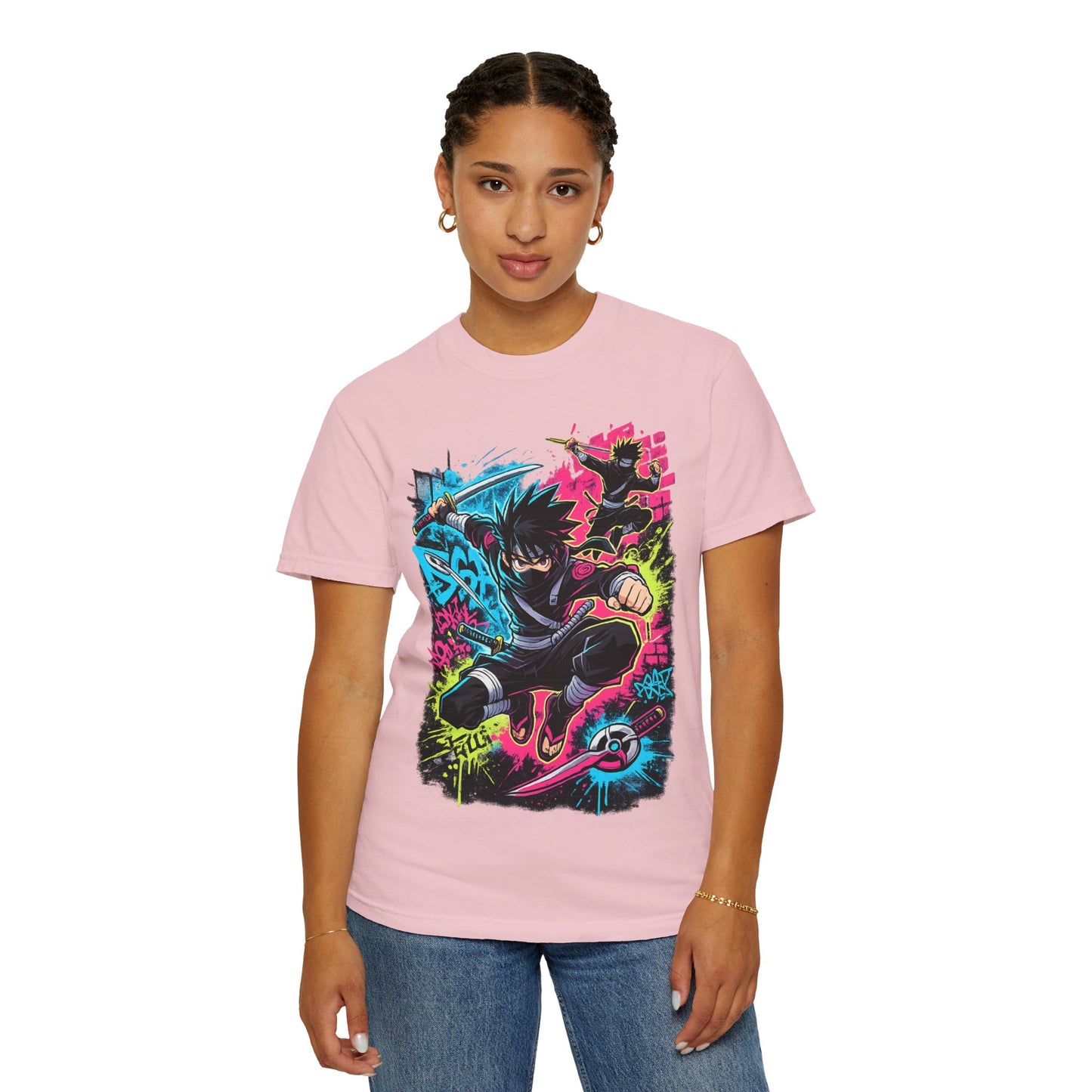 Anime Ninja Street Art T-Shirt — Neon Graffiti Graphic Tee