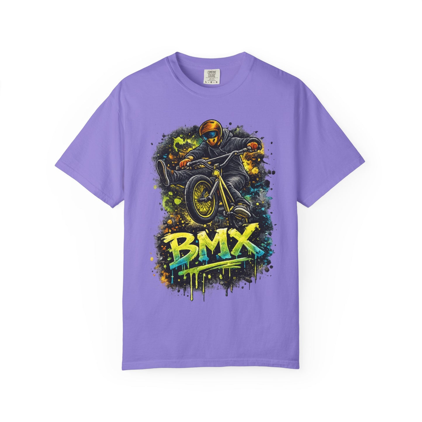 BMX Rider Graphic T-Shirt — Neon Stunt Bike Tee