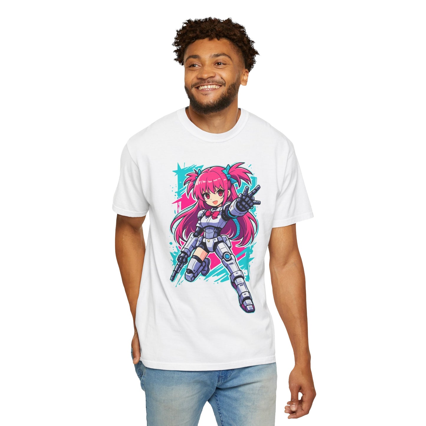 Anime Mecha Girl T-Shirt — Pink Cyberpunk Warrior Tee