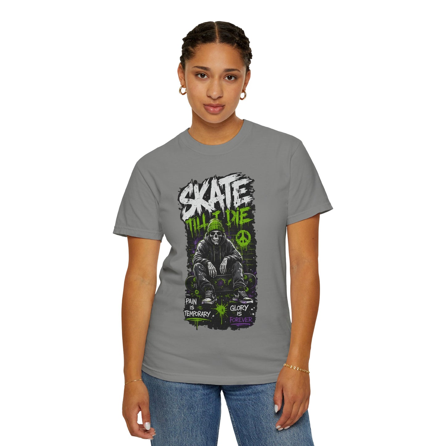 Skate Till I Die Graphic T-Shirt — Grim Reaper Skateboard Design