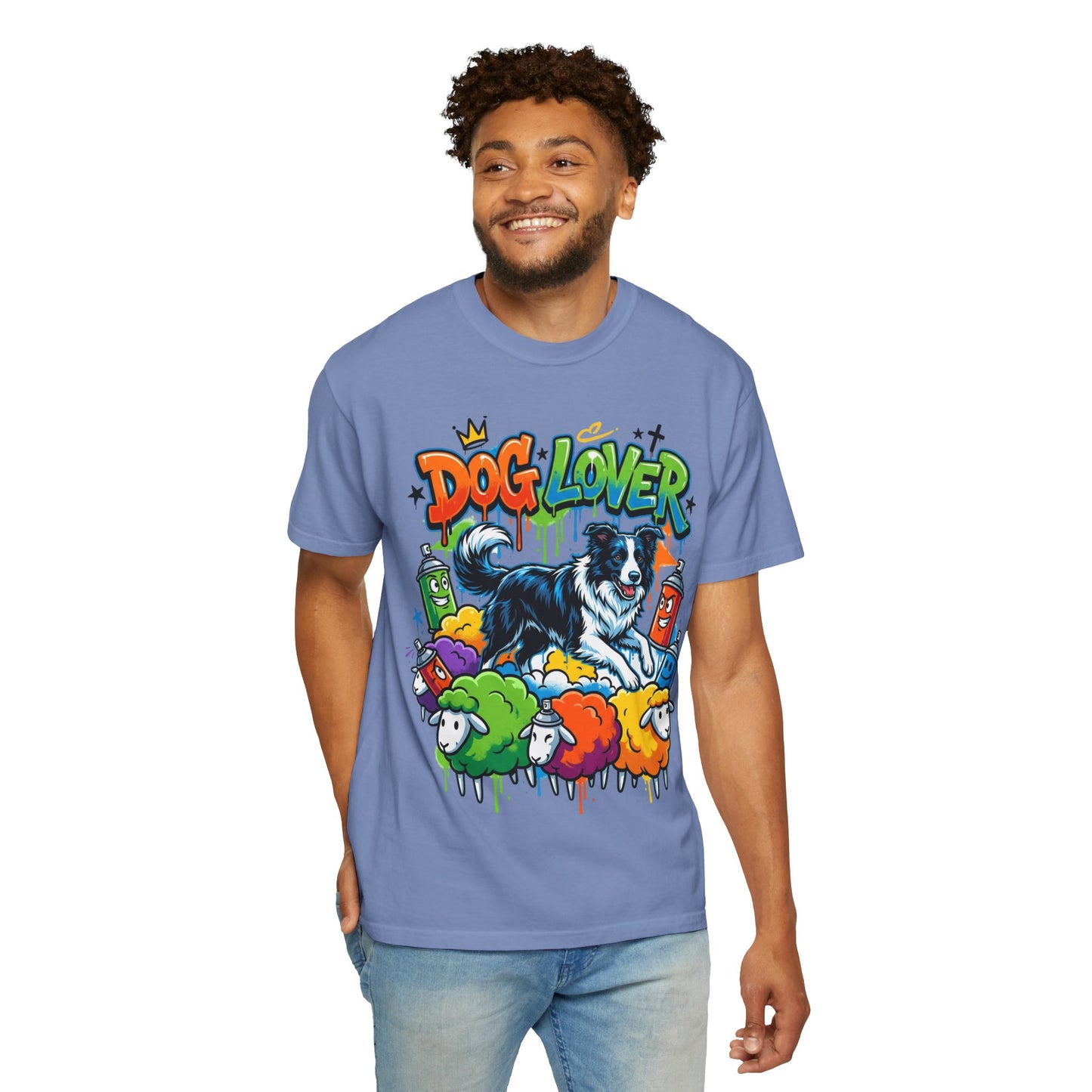 Dog Lover Graffiti T-Shirt — Colorful Border Collie Street Art Tee