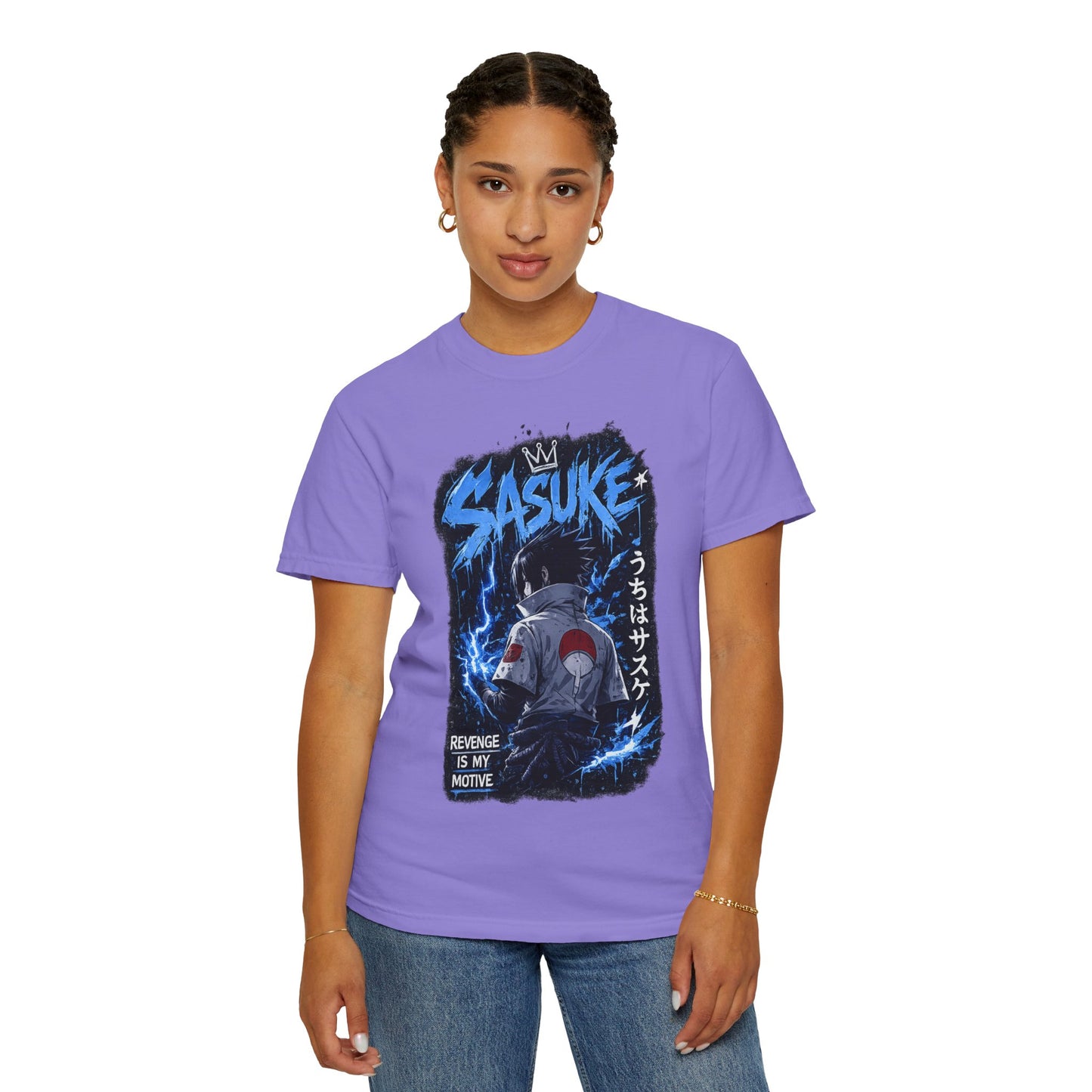 Sasuke Lightning Graphic T-Shirt — "Revenge Is My Motive" Anime Tee
