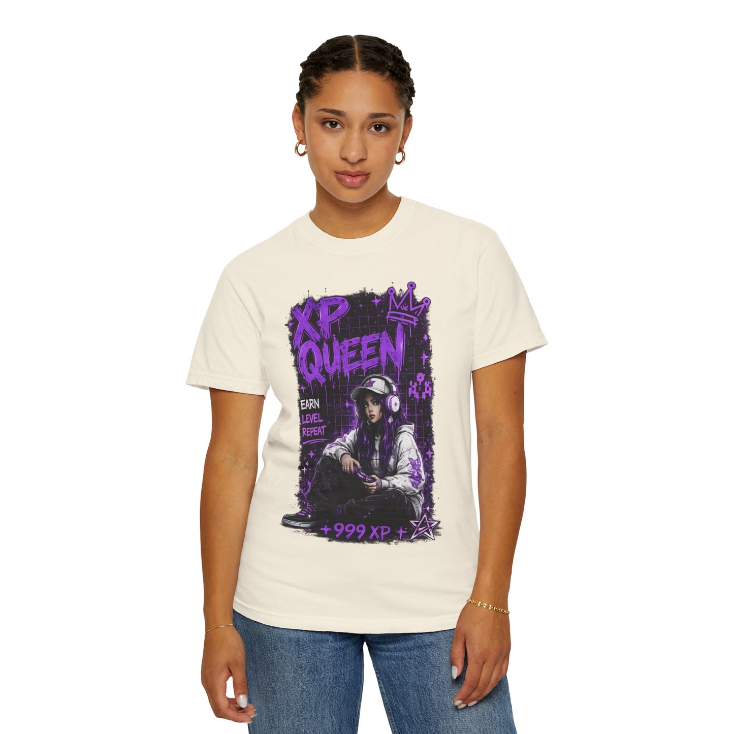 XP Queen T‑Shirt — Gamer Girl Graphic Tee (Earn Level Repeat +999 XP)