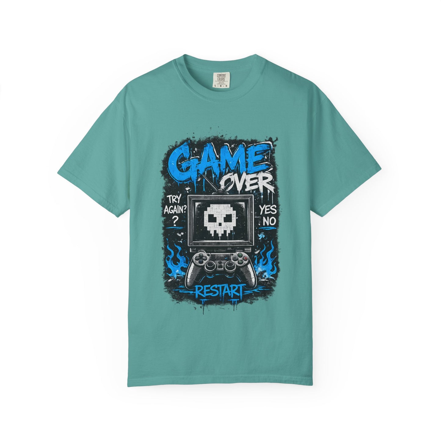 Game Over Skull Console controller T-Shirt | Restart pixel gaming tee