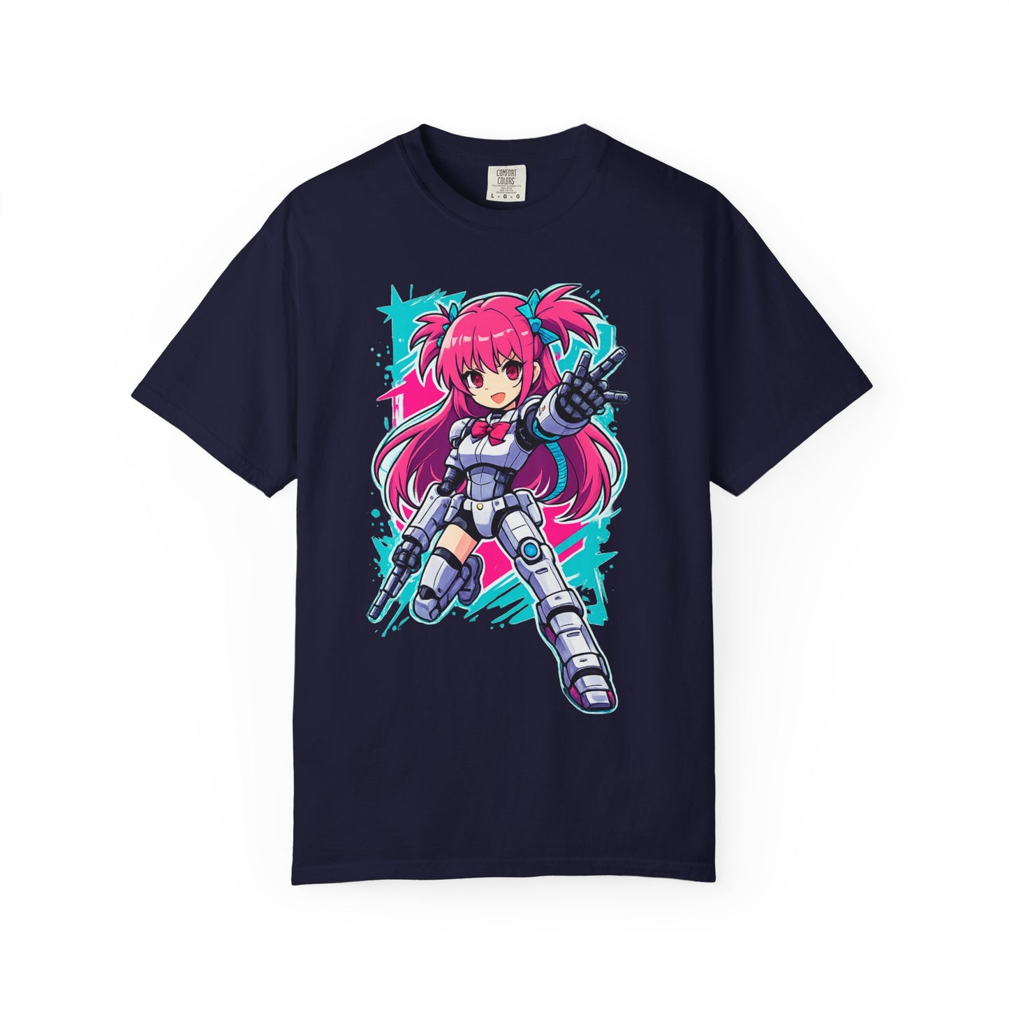 Anime Mecha Girl T-Shirt — Pink Cyberpunk Warrior Tee