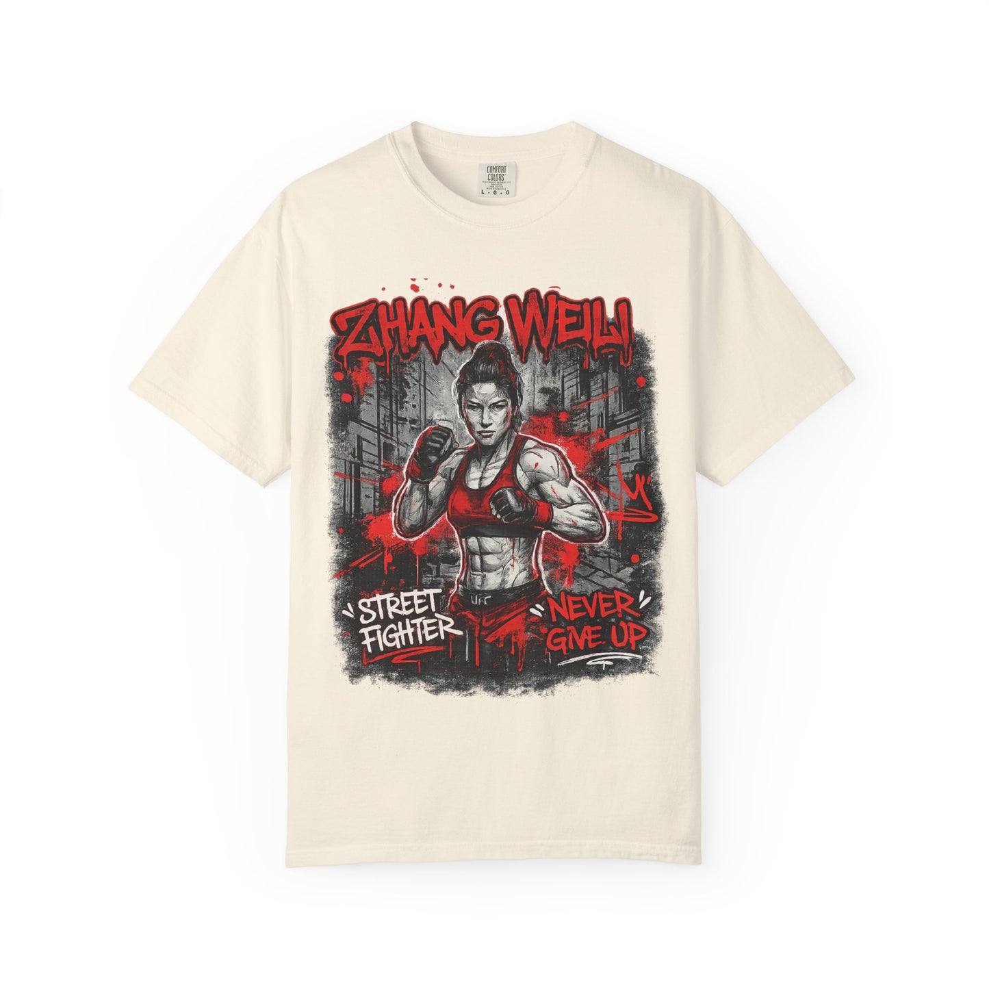 UFC Fighter Female T‑Shirt — "Never Give Up" Motivational Fight Tee