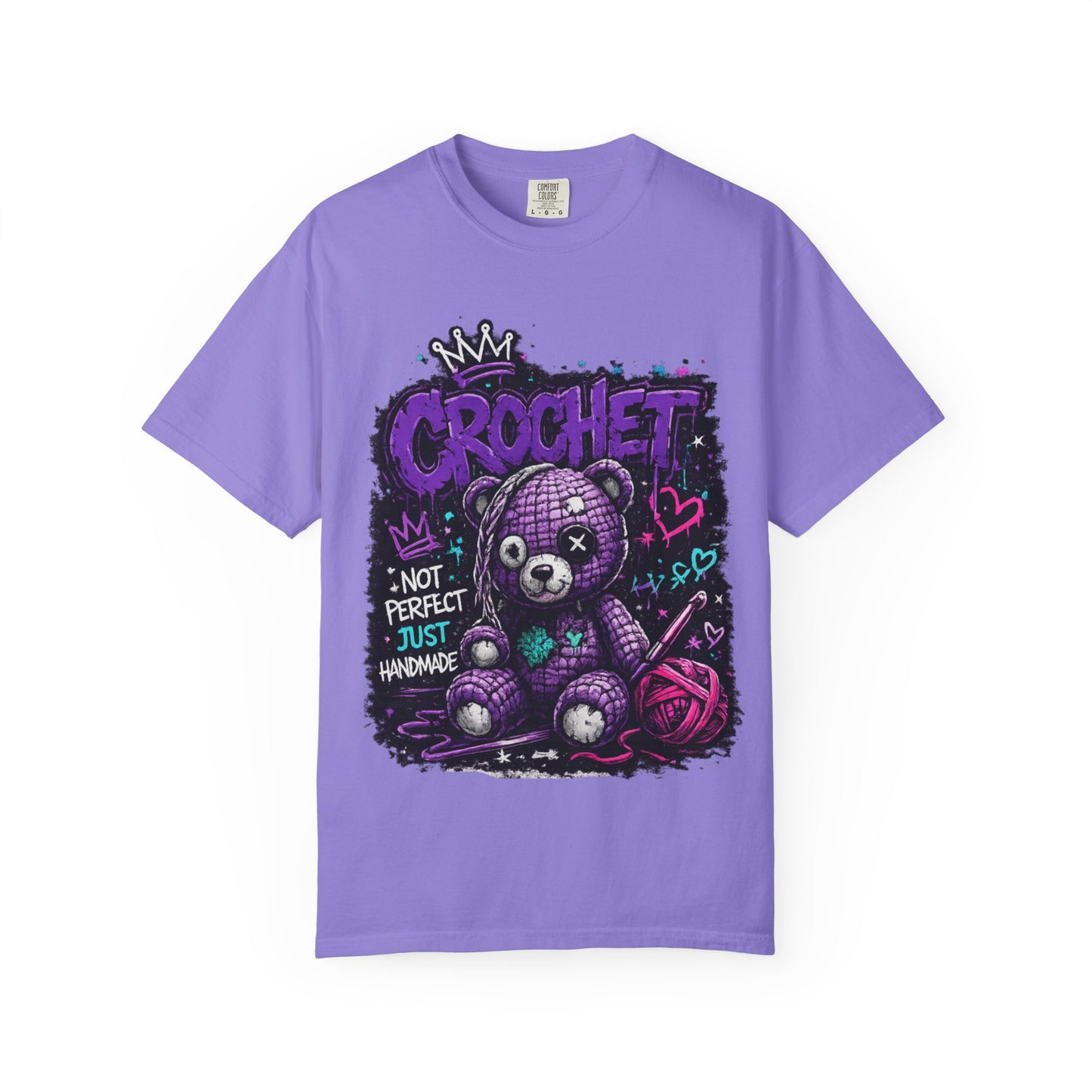 Crochet Teddy T-Shirt — "Not Perfect Just Handmade" Graphic Tee