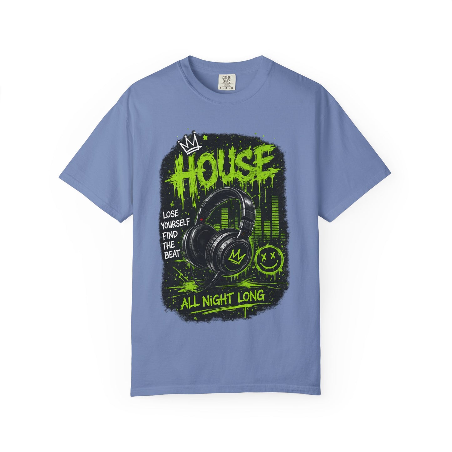 House Music Headphones T-Shirt — "House All Night Long" DJ Tee