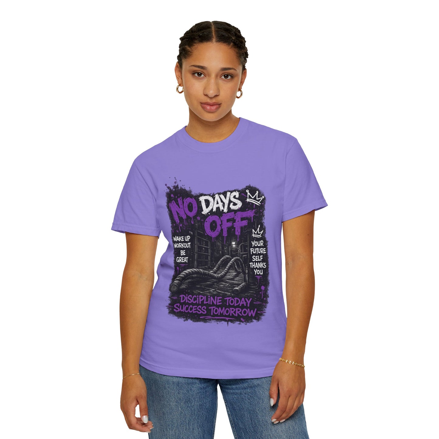 No Days Off T-Shirt — Motivational Workout Tee ("Discipline Today, Success Tomorrow")