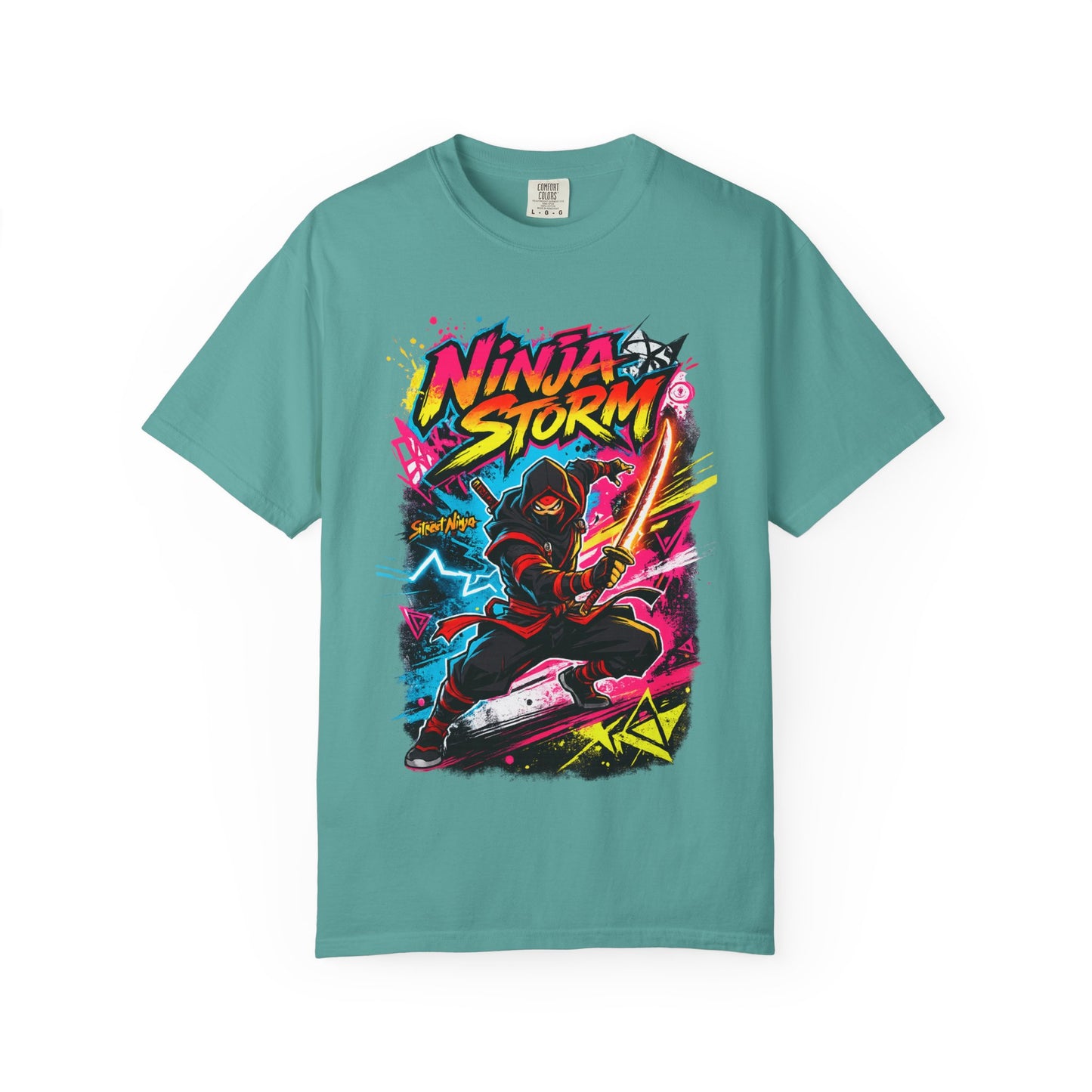Ninja Storm Graphic T-Shirt — Neon Samurai Surf Design