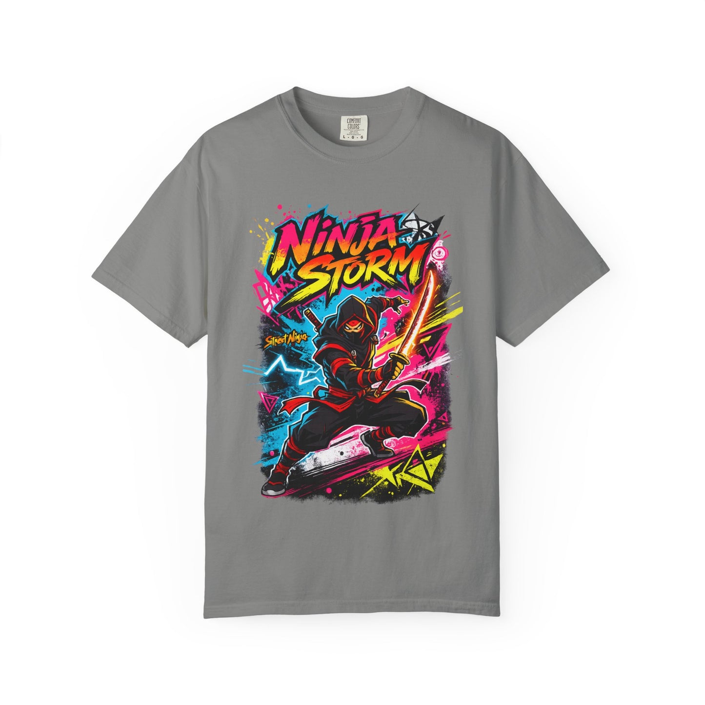 Ninja Storm Graphic T-Shirt — Neon Samurai Surf Design