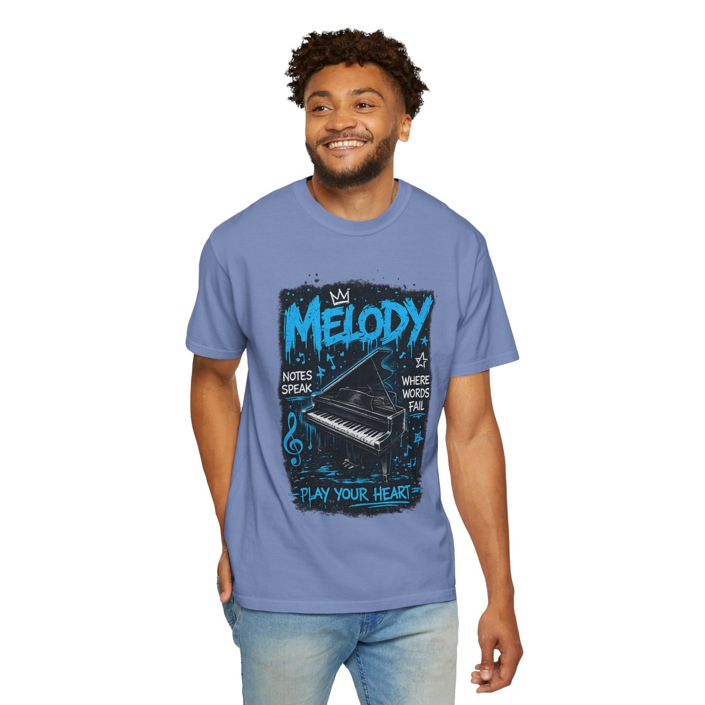 Melody Piano Graphic T-Shirt — "Play Your Heart" Music Lover Tee