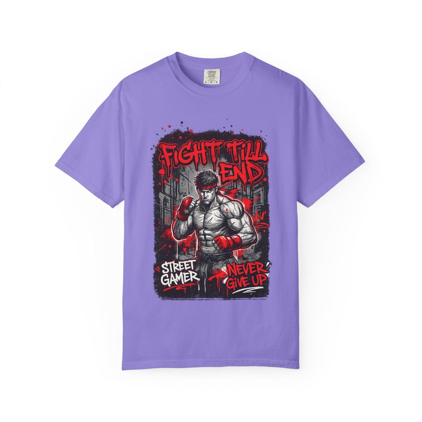 Fight Till End Gamer T-Shirt — 'Street Gamer, Never Give Up' Motivational Tee