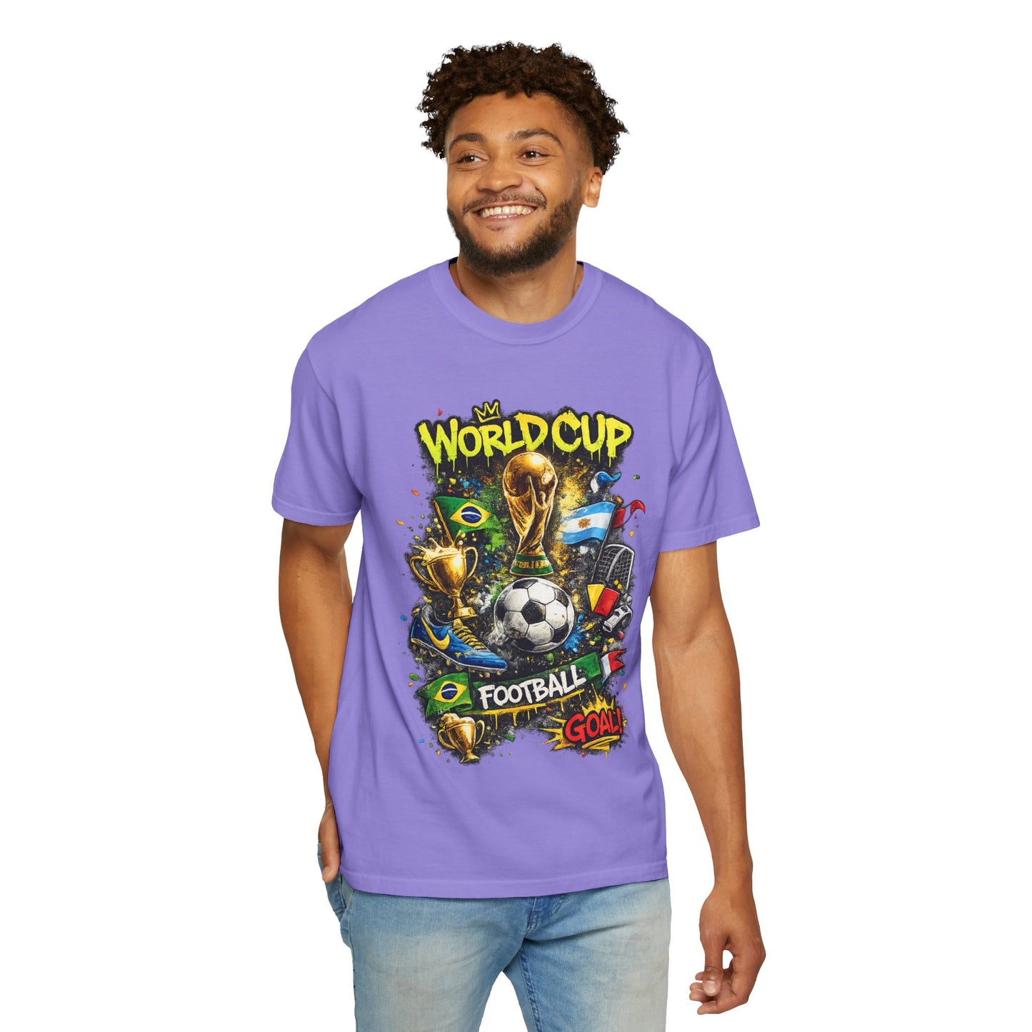World Cup Football Graphic T-shirt | Soccer Trophy, Flags, Goal