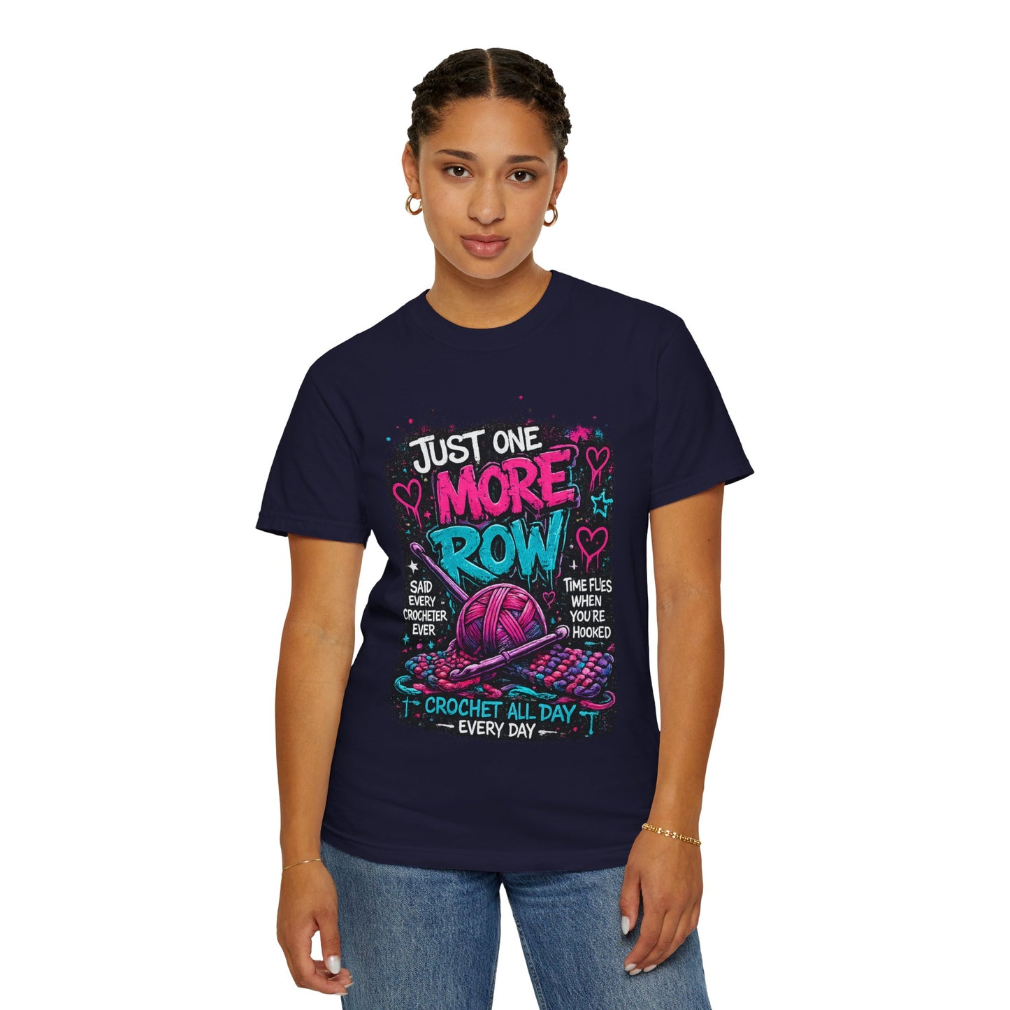 Crochet T‑Shirt — "Just One More Row" Yarn Lover Tee