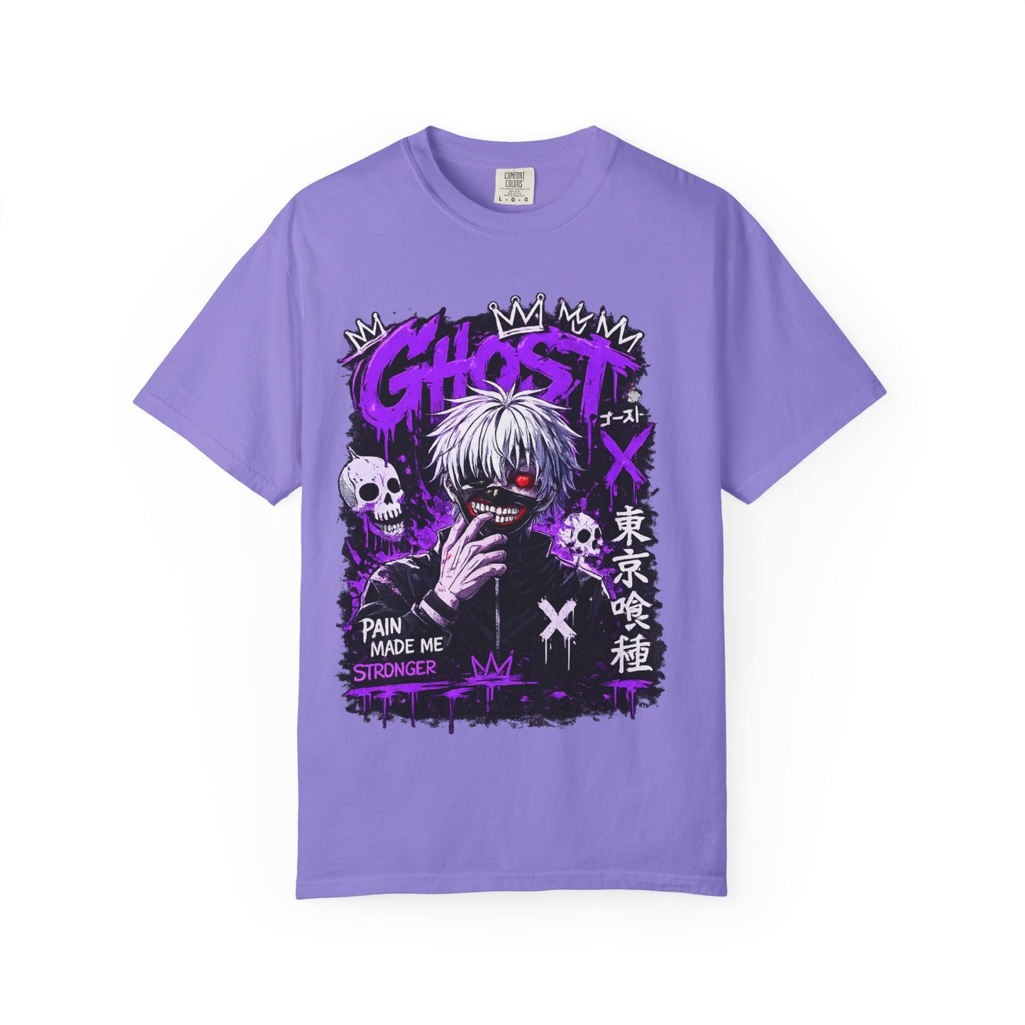 Ghost Anime T-Shirt — Tokyo Ghoul Style Graphic Tee ("Pain Made Me Stronger")