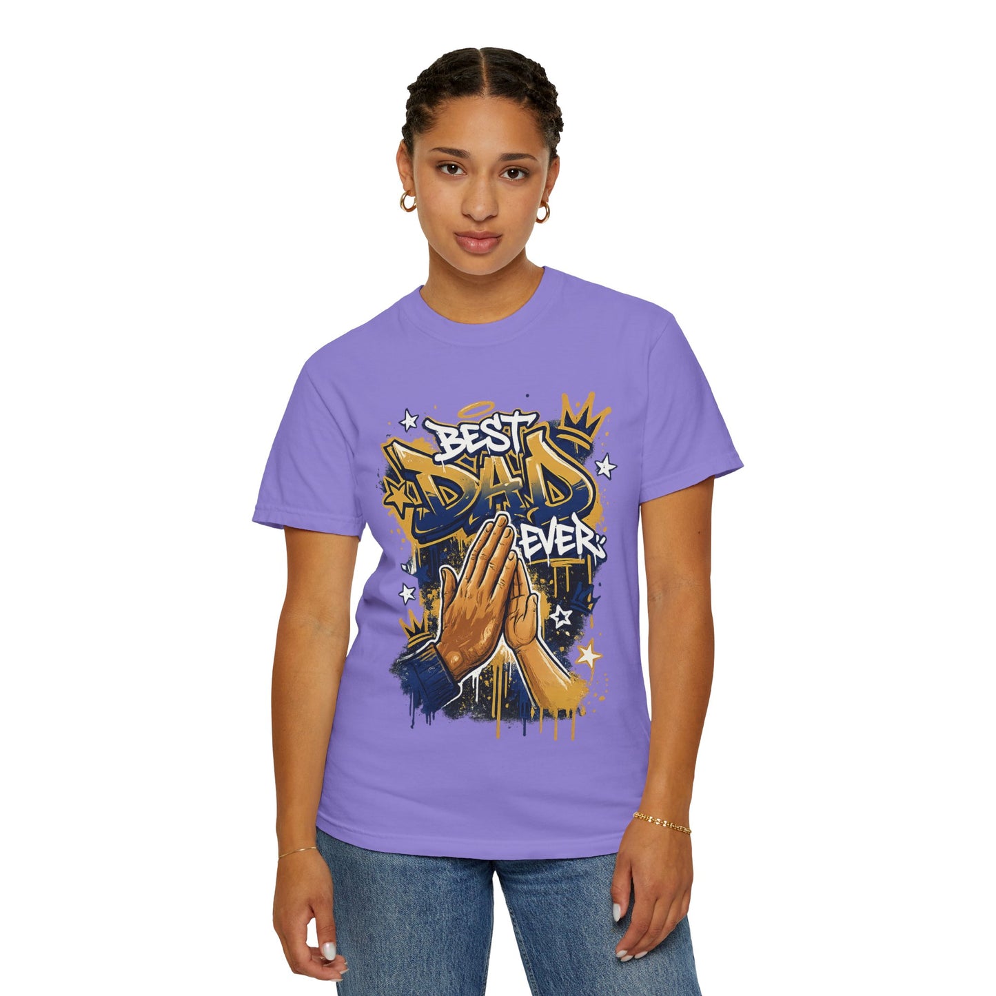 Best Dad Ever Praying Hands T-Shirt | Fatherhood Street Art Tee