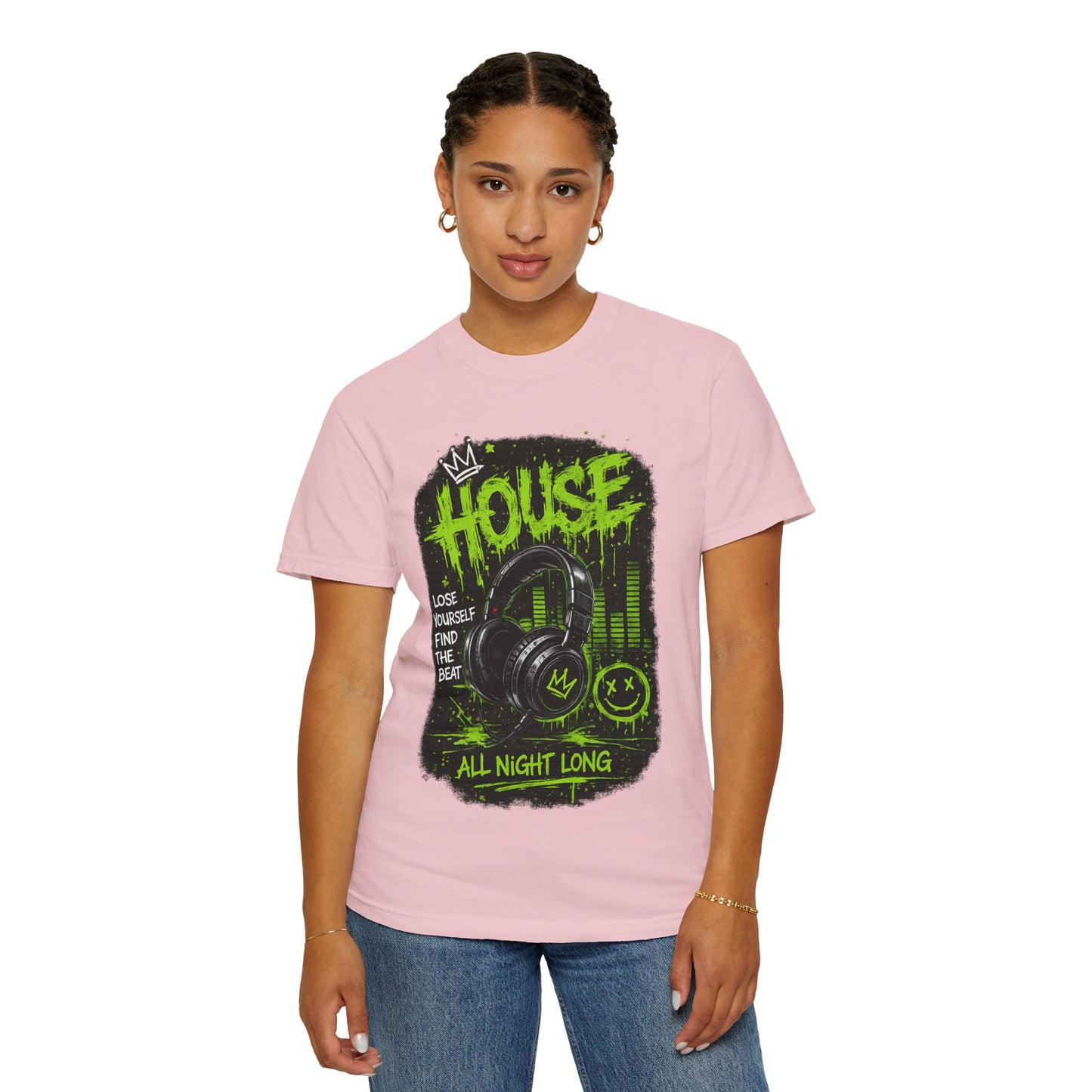 House Music Headphones T-Shirt — "House All Night Long" DJ Tee
