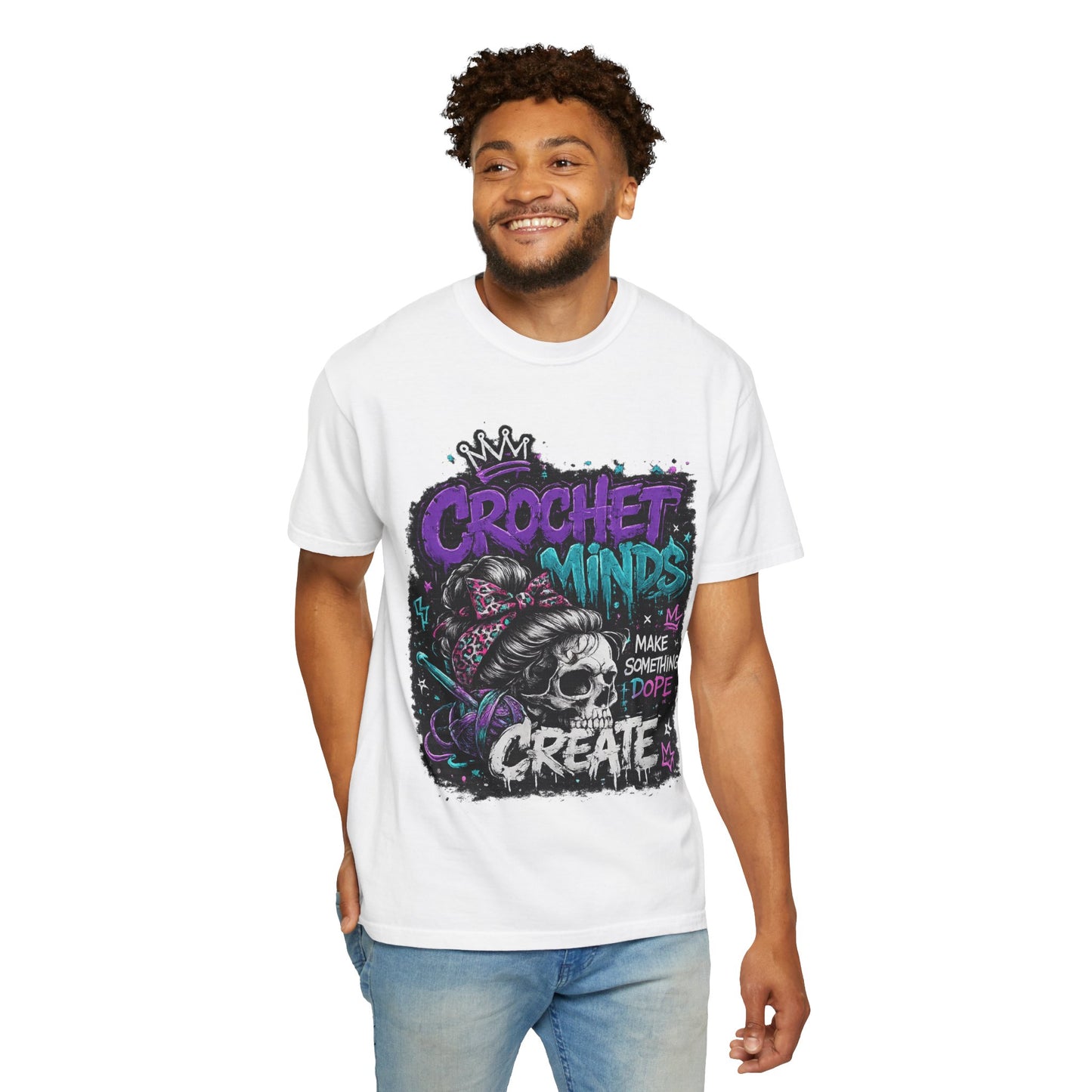 Crochet Minds 'Make Something Dope' Graphic T-Shirt — Edgy Crochet Skull Tee
