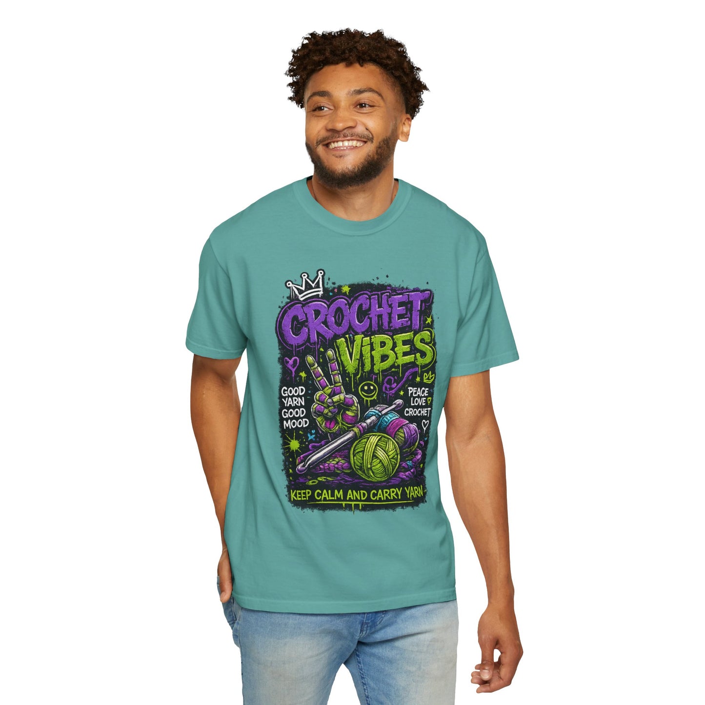 Crochet Vibes T-Shirt — Keep Calm and Carry Yarn Graphic Tee