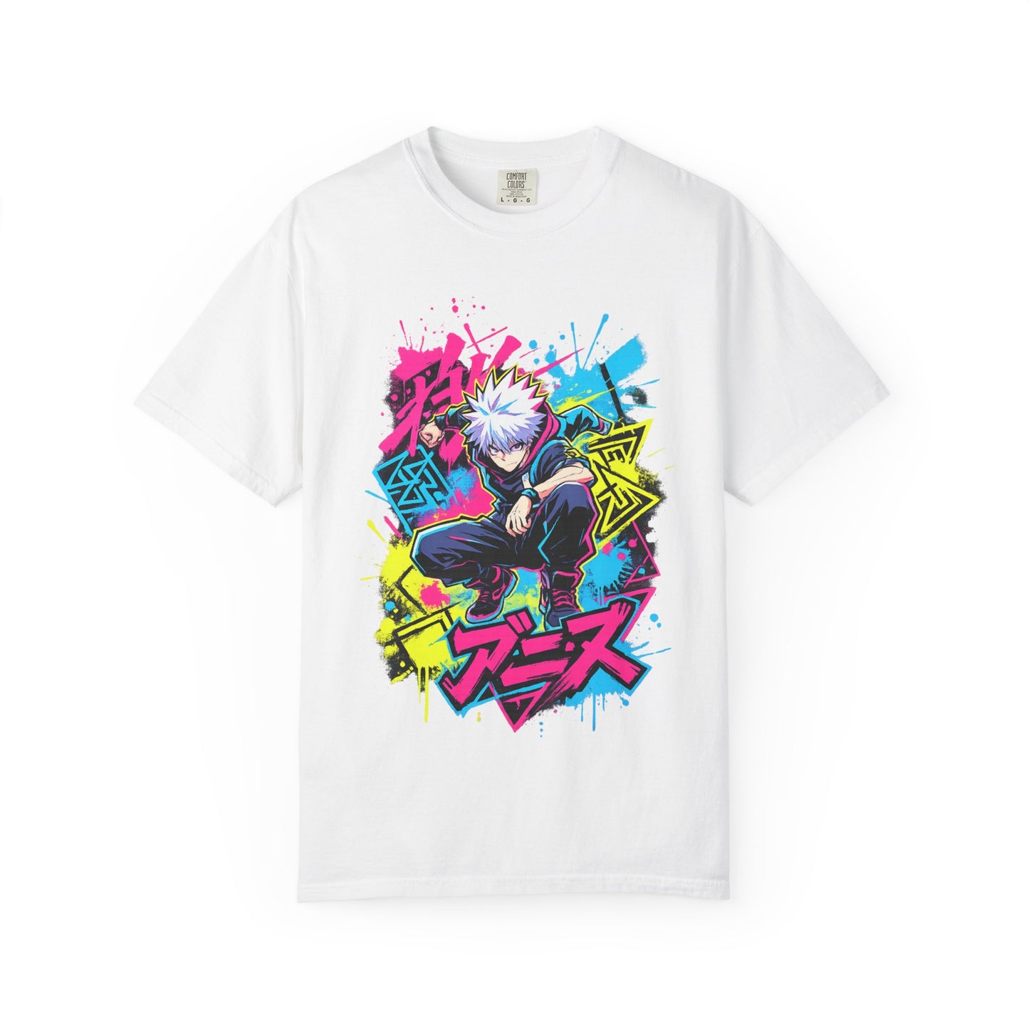 Anime Graphic T-Shirt — Vibrant Neon Jujutsu Kaisen Style Design