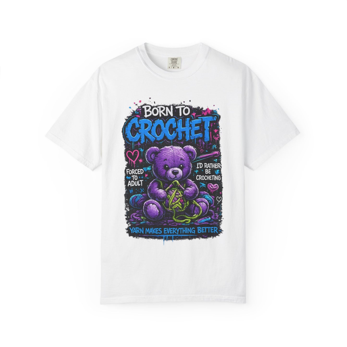 Born to Crochet T-Shirt — Cute Purple Teddy Crocheting Tee