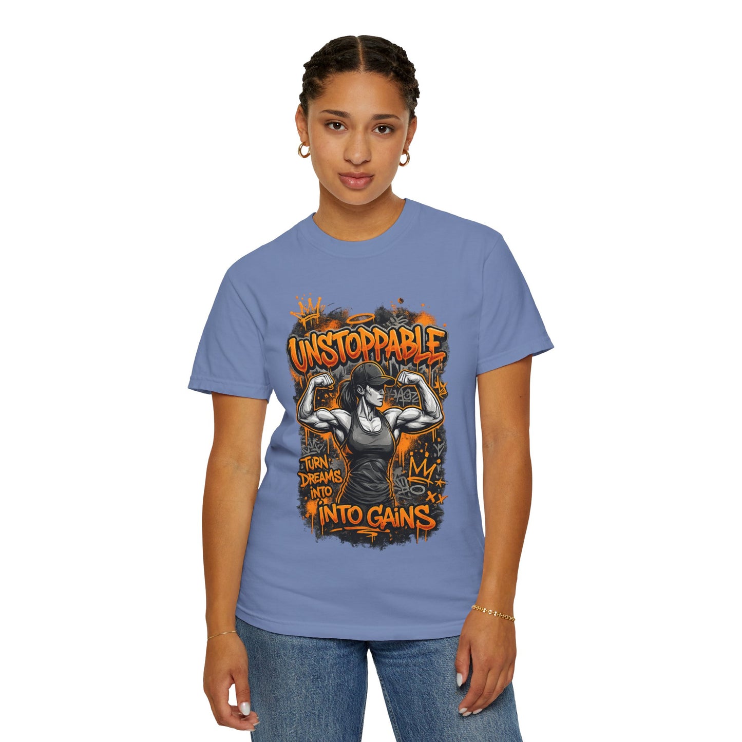 Unstoppable Musclewoman Graphic Tee | Turn Dreams Into Gains T-shirt