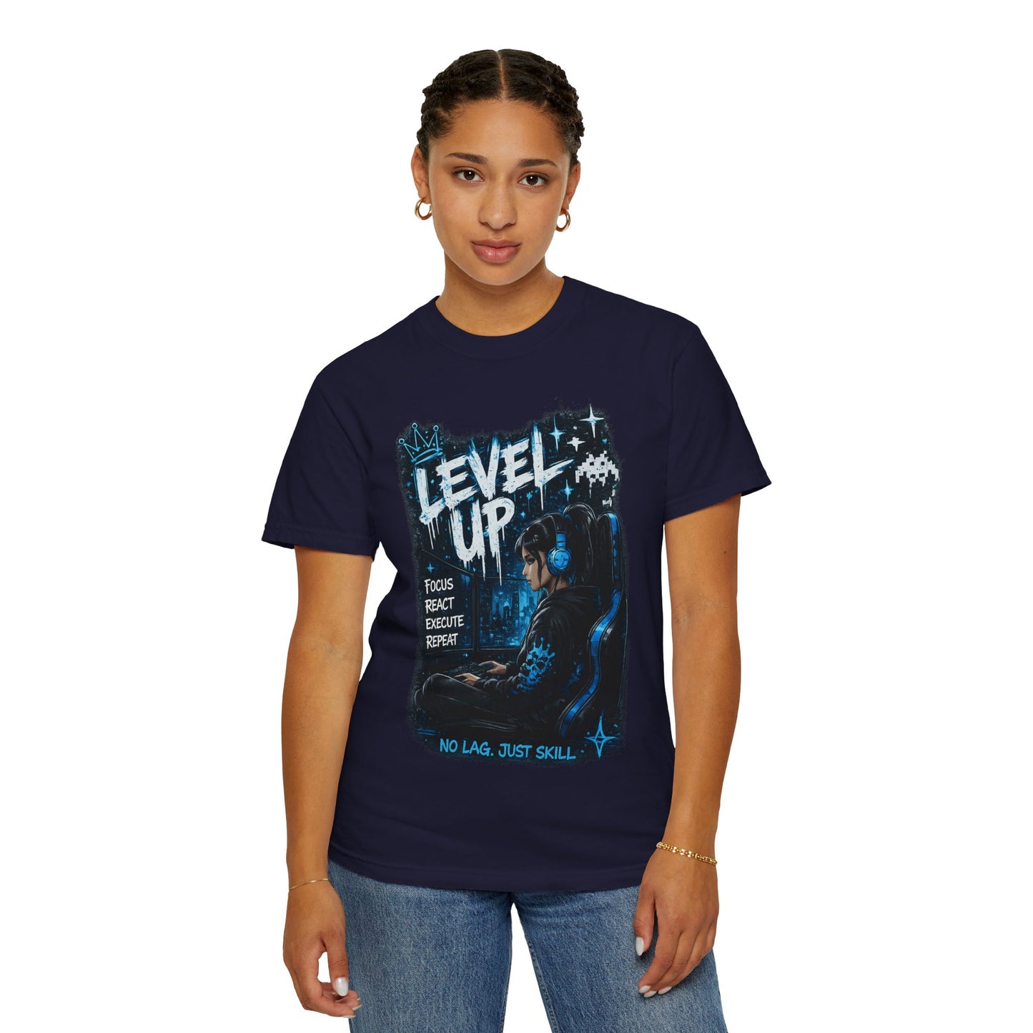 Level Up Gamer T-Shirt — "Level Up: Focus React Execute Repeat" Graphic Tee