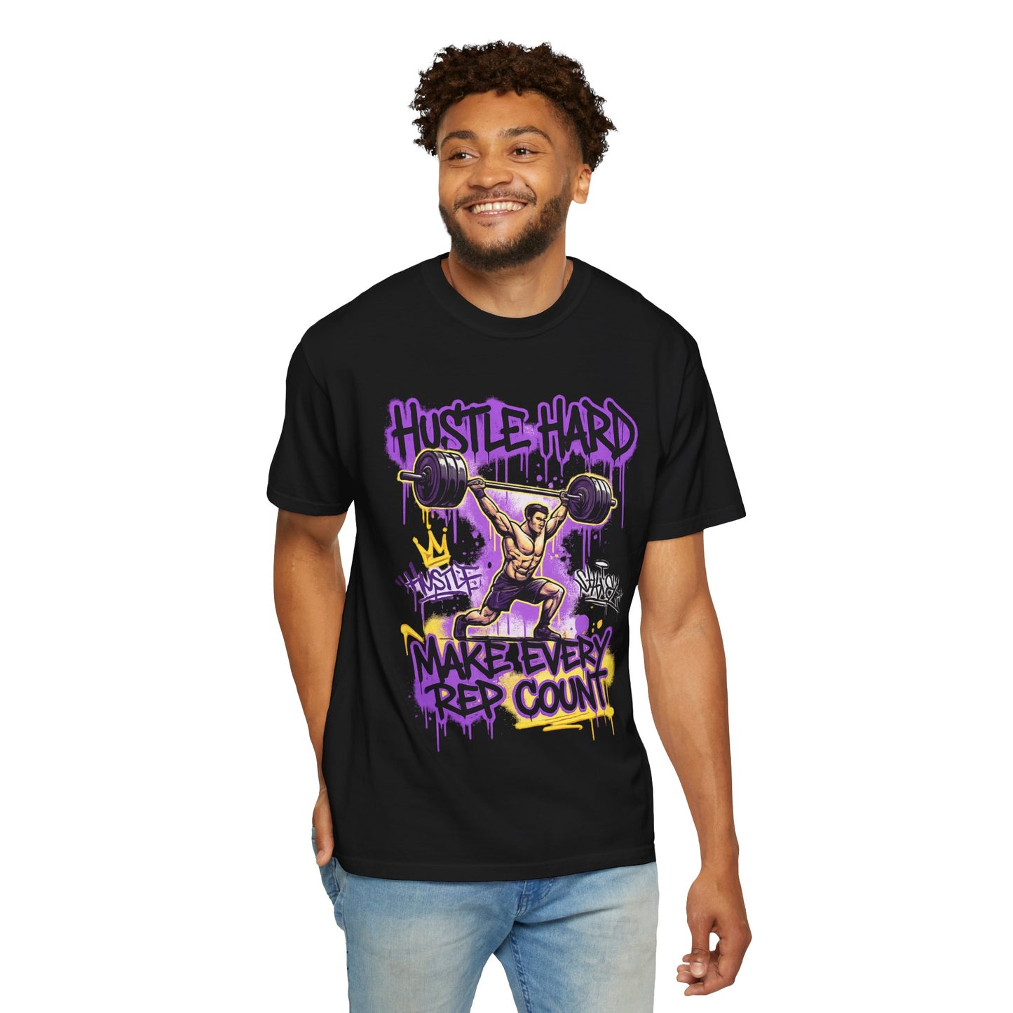 Hustle Hard Make Every Rep Count T-Shirt | Weightlifting Gym Graphic