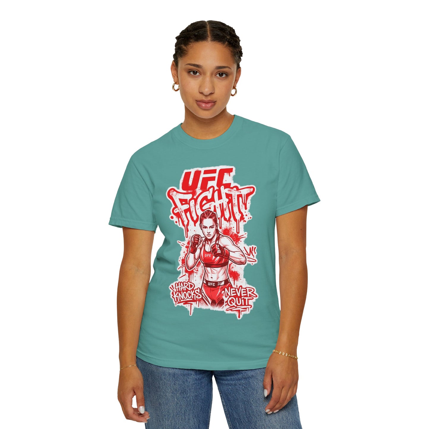 UFC Fight Graphic T-Shirt — "Hard Knocks Never Quit" MMA Fighter Tee